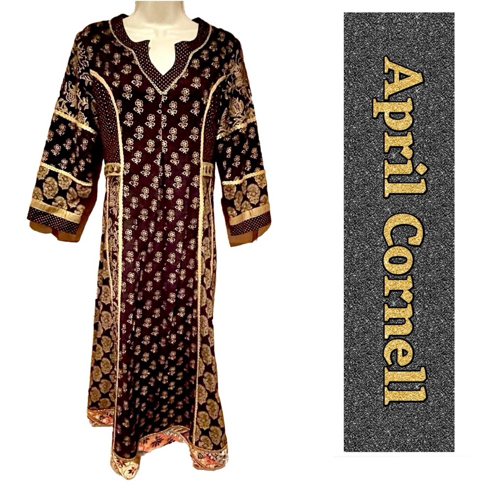 NWT Breathtaking! April Cornell Midnight Dress blk + gold embroidered dress (S) - Picture 16 of 16